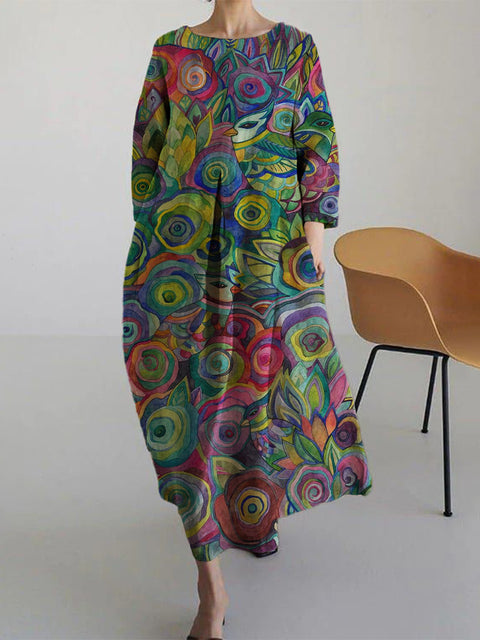 Lockeres, modisches Premium-Kleid mit Rundhalsausschnitt und langen Ärmeln und Aufdruck m301044
