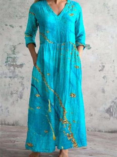 Women's fashion floral print medium and long dress m301039