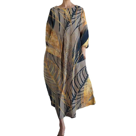 Loose crew neck fashion high-end long-sleeved printed dress m301053