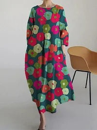 Loose crew neck fashion high-end long-sleeved printed dress m301054