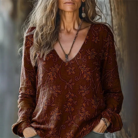 Casual V-Neck Long Sleeve Pullover Digital Printing Women's Upper T-Shirt m303120