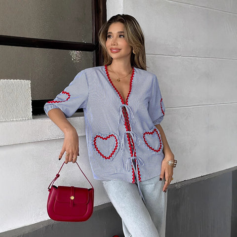 Temperament vacation style strap medium sleeve T-shirt m301399