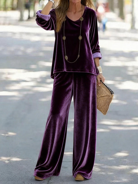 Casual V-neck pullover long sleeve plus trousers velvet multi-color women's suit FF303105