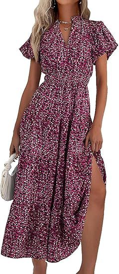 V-Ausschnitt, Plissiert, bedrucktes Kurzarmkleid m300104 
