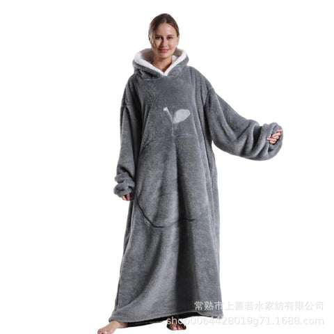 Long loungewear wearable lazy TV blanket double-sided comfortable cotton lint nightgown m302148