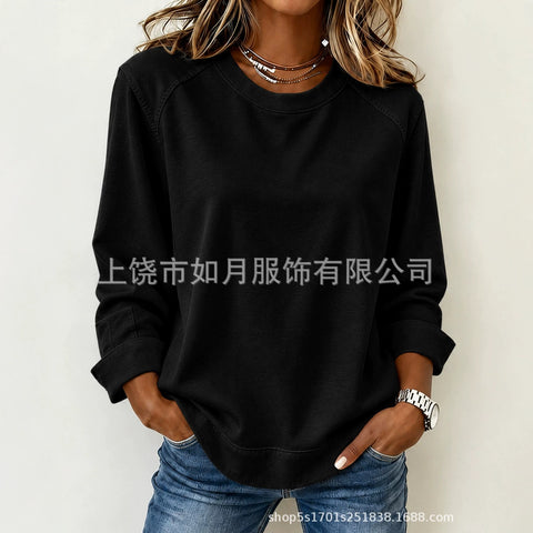 3D printed long-sleeved loose splicing round neck women's sweater FF303273