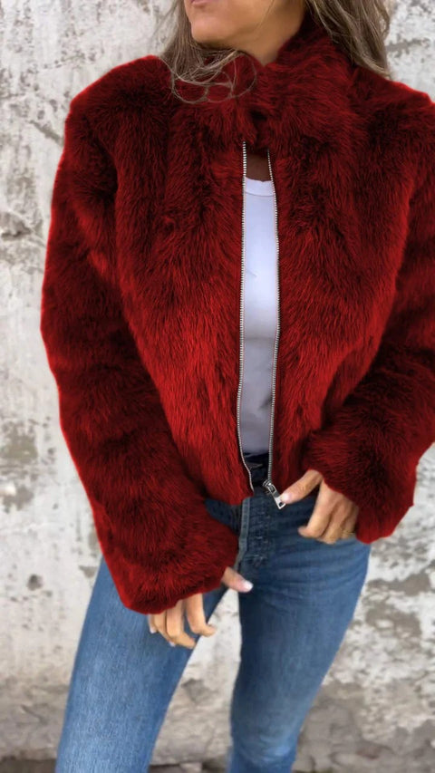 Autumn and winter women's imitation fur turtleneck zipper casual top jacket m301328