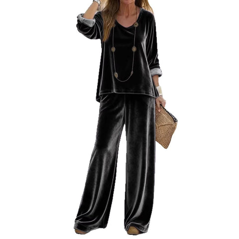 Casual V-neck pullover long sleeve plus trousers velvet multi-color women's suit FF303105
