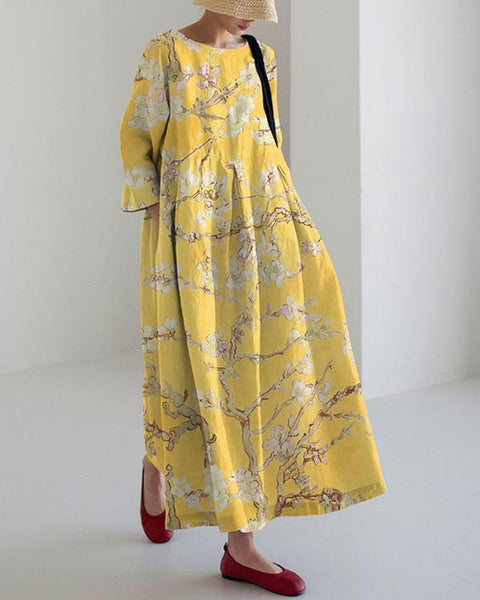 Lockeres, modisches Premium-Kleid mit Rundhalsausschnitt und langen Ärmeln und Aufdruck m301044