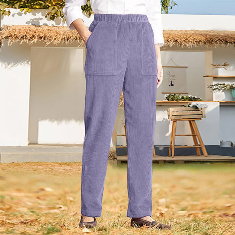 Women's solid color elastic waist striped straight casual pants women's m301568