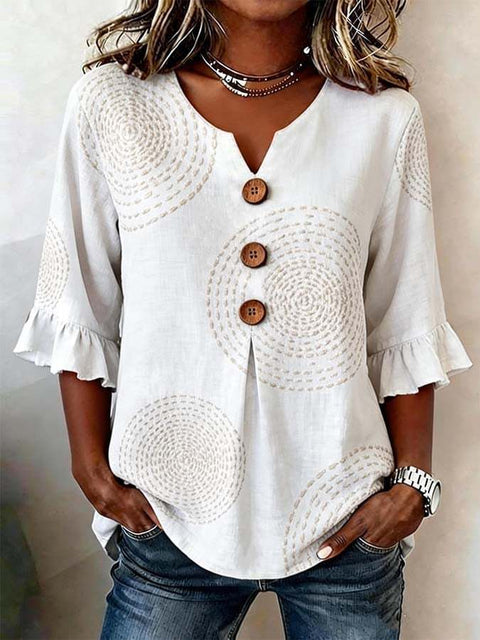Small V-neck shirt flared sleeve printed button-down shirt m302753