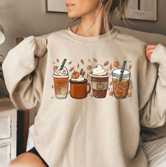 Abschnitt Kürbis-Print Langarm-Top Damen Kapuzenpullover m300640 