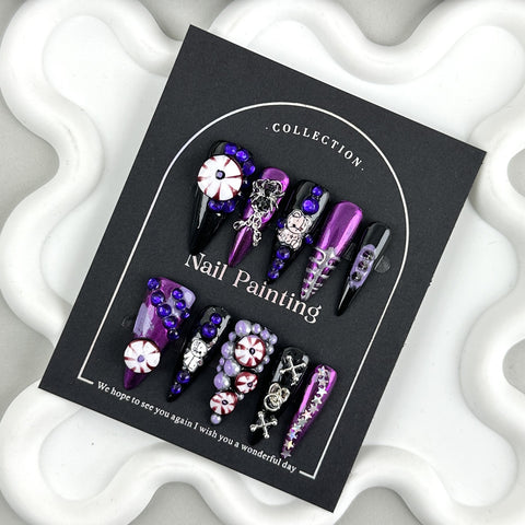 Grandiose and cool, dark wearing nail piece, advanced sense, pure handmade nail patch m3331198