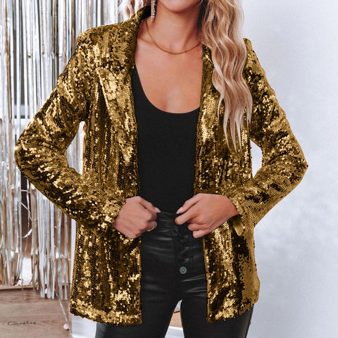 Cardigan lapel long-sleeved sequined casual blazer women's m302080