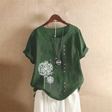 Large size casual loose cotton and linen short-sleeved pullover T-shirt cotton and linen women's clothing large size women's clothing m302737