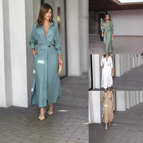 New temperament women's commuting lace-up solid color waist long-sleeved irregular shirt m302051