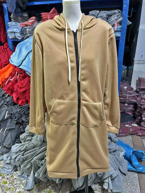 Hooded long-sleeved medium and long sweater fleece shirt long jacket m301588