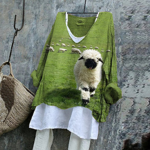 Pull décontracté imprimé à manches longues, col rond ample, T-shirt une pièce (sans sous-chemise) m301042