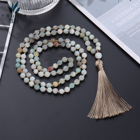 108 natural stone beaded necklace Mara beads fringed hand-knotted sweater chain m3331281