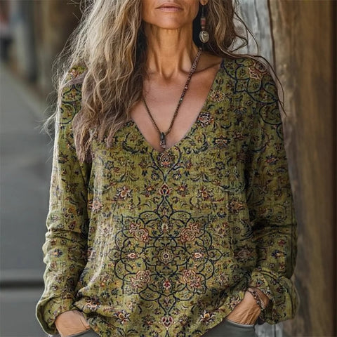 Casual V-Neck Long Sleeve Pullover Digital Printing Women's Upper T-Shirt m303120