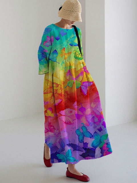 Lockeres, modisches Premium-Kleid mit Rundhalsausschnitt und langen Ärmeln und Aufdruck m301044