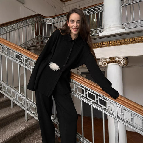 Autumn and winter new temperament loose commuting pit strip sweater set m301796