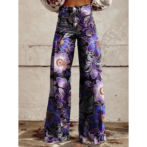 3D heat transfer flared pants simulation denim trousers loose pants m301550