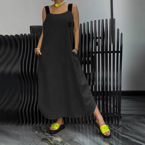 European and American casual cotton and linen pocket dress m302081