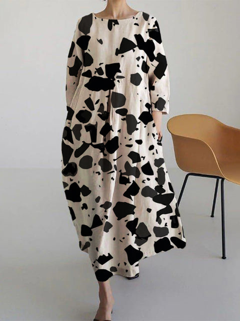 Lockeres, modisches Premium-Kleid mit Rundhalsausschnitt und langen Ärmeln und Aufdruck m301044