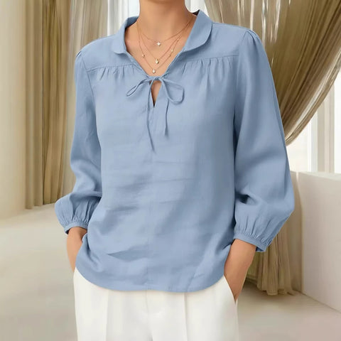 Lace collar lace-up top lantern sleeve m302719