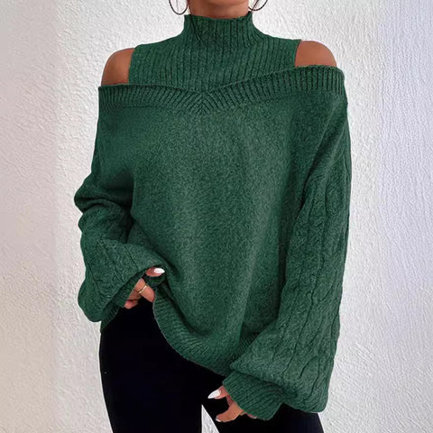 Pull col roulé épaules dénudées, pull ample en maille pour femme m300502 