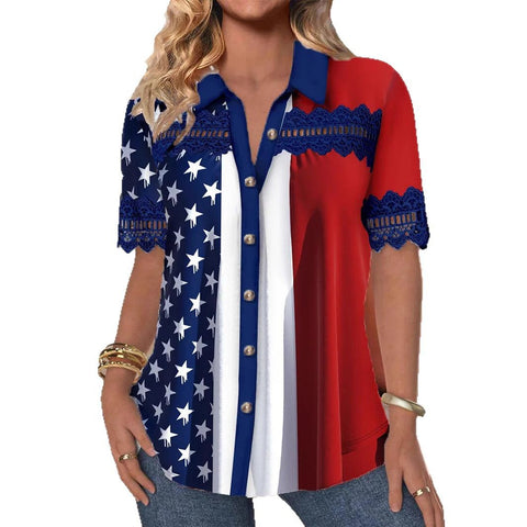 Casual shirt collar short sleeve regular cardigan digital print women's shirt m301418