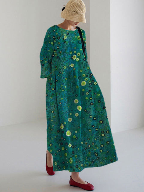 Lockeres, modisches Premium-Kleid mit Rundhalsausschnitt und langen Ärmeln und Aufdruck m301044