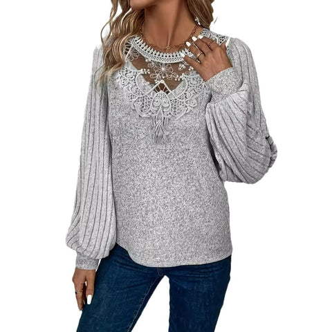 Autumn and winter new shoulder threaded lace neck pullover women's m301915