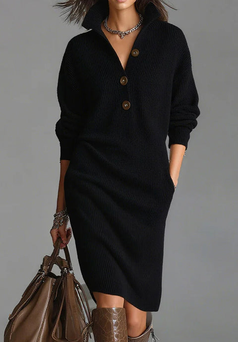 Autumn casual button lapel loose straight knitted medium and long sweater skirt m302183