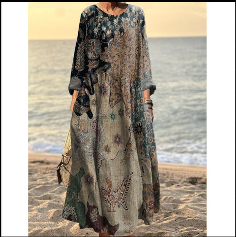 3D printed casual loose dress women m301278