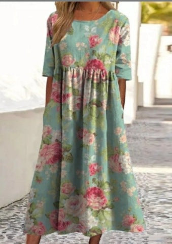 Up and down splicing pocket size printing large wide dress m302623-1