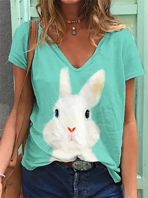 Spring new rabbit pattern printed short-sleeved crew neck T-shirt m302418