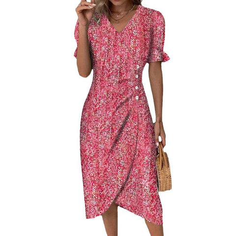 Geometric collage bubble sleeves irregular hem dress m301272