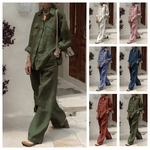 Women's long-sleeved shirt loose pants two-piece set m302108