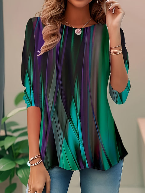 Women's digital printing crew neck loose long-sleeved top m300592