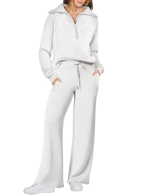 Casual sports suit zipper long-sleeved sweater wide-leg pants two-piece set m301808