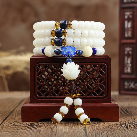 Bracelet Bodhi en jade blanc naturel, 108 perles de Bouddha, style ethnique Wenwan Bodhi m3331234