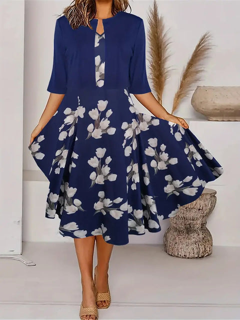 New women's long dress two-piece set flower and grass print crew neck dress jacket m302471