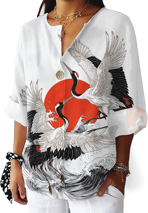 Fashion Women's Coconut Button Long Sleeve Shirt m302752