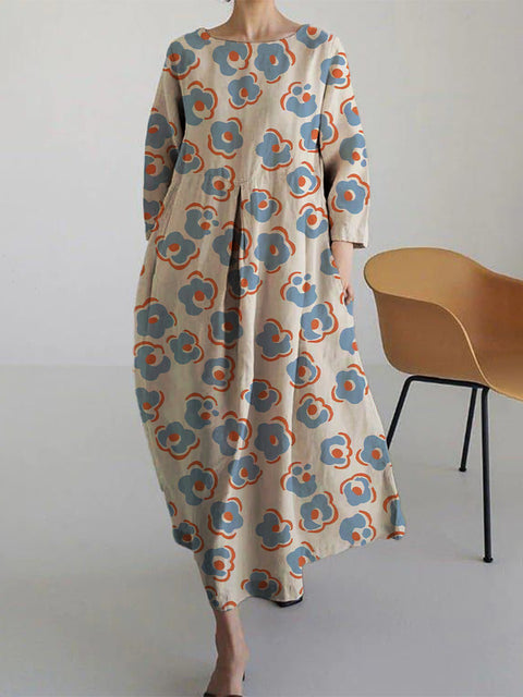Loose Crew Neck Fashion Premium Long Sleeve Printed Dress m301044
