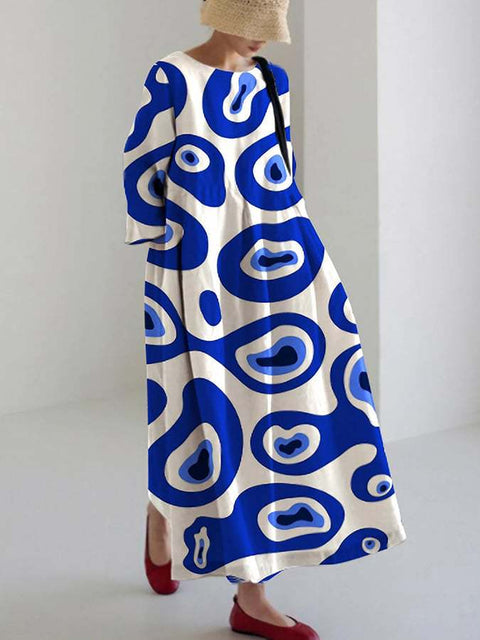 Lockeres, modisches Premium-Kleid mit Rundhalsausschnitt und langen Ärmeln und Aufdruck m301044