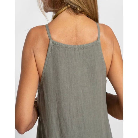 Fashion casual cotton and linen split suspender dress m302080