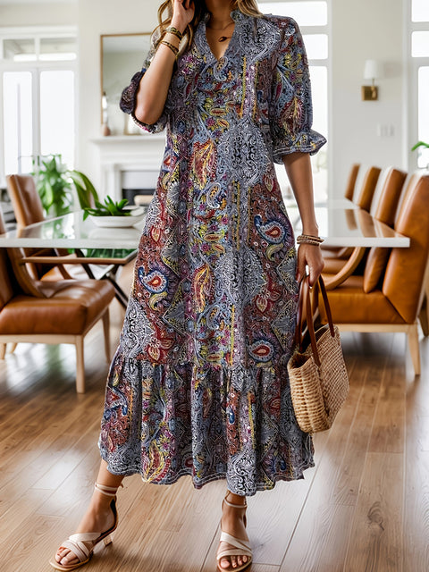 Printed V-neck plus size dress m301199