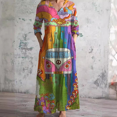 Women's fashion floral print medium and long dress m301039